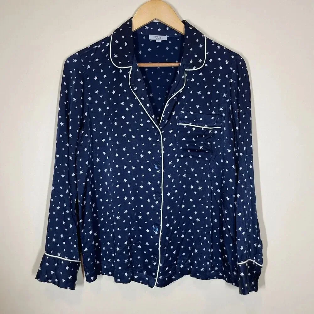 Rails Satin Pajama Top Midnight Stars Women's Size‎ Medium Button Up Collared